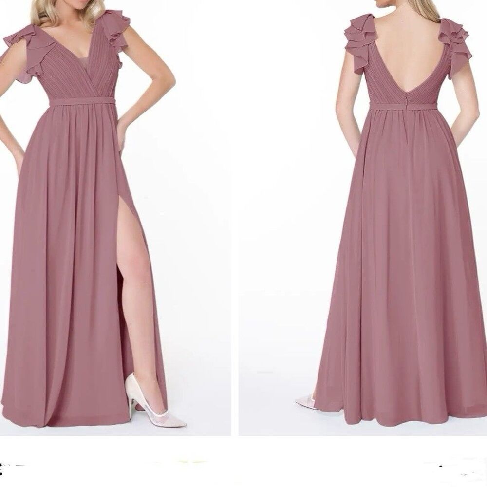 Ruffled V-Neck Maxi Dress in Dusty Rose